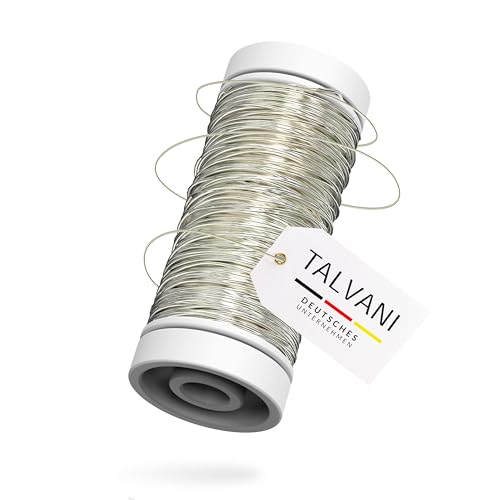 TALVANI Blumendraht | Basteldraht – Hochwertiger Draht zum Dekorieren – Premium Bindedraht, Deutscher Versand – Verbesserter Draht für Blumengestecke in Silber, Ø 0,35 mm | 50 m von Talvani