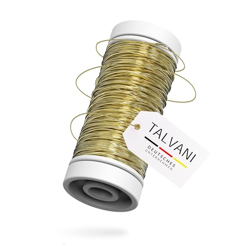 TALVANI Blumendraht | Basteldraht – Hochwertiger Draht zum Dekorieren – Premium Bindedraht, Deutscher Versand – Verbesserter Myrthendraht für Blumengestecke in Gold, Ø 0,35 mm | 50 m von Talvani