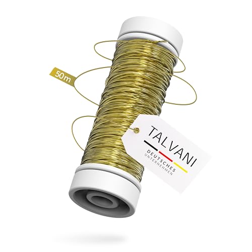 TALVANI Schmuckdraht | Basteldraht – Hochwertiger Draht zum Basteln – Premium Blumendraht, DE Versand – Verbesserter Schmuck Draht zum Dekorieren in Gold, Ø 0,30 mm | 50 m von Talvani
