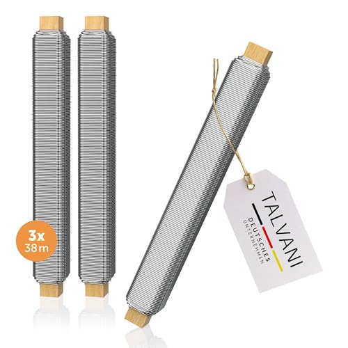 Talvani Basteldraht 3X | in grün Silber schwarz – Hochwertiger Blumendraht zum Basteln – Rostfreier Draht, DE Versand – Verbesserter Bindedraht für Pflanzen verzinkt, Ø 0,65 mm | 38 m von Talvani