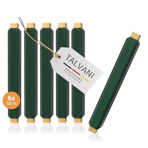 Talvani Basteldraht 6X | in grün Silber schwarz – Hochwertiger Blumendraht zum Basteln – Rostfreier Draht, DE Versand – Verbesserter Bindedraht für Pflanzen lackiert, Ø 0,65 mm | 38 m von Talvani