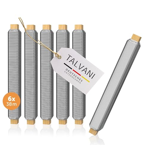 Talvani Basteldraht 6X | in grün Silber schwarz – Hochwertiger Blumendraht zum Basteln – Rostfreier Draht, DE Versand – Verbesserter Bindedraht für Pflanzen verzinkt, Ø 0,65 mm | 38 m von Talvani
