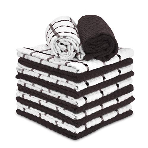 Talvania Geschirrtücher für Küche, Spültücher 100% Baumwolle Frottee, 12er Pack, 30,5 x cm, Weiche Saugfähige Geschirrtücher, Reinigung Kleine Küchentücher Waschlappen (Braun Weiß) von Talvania