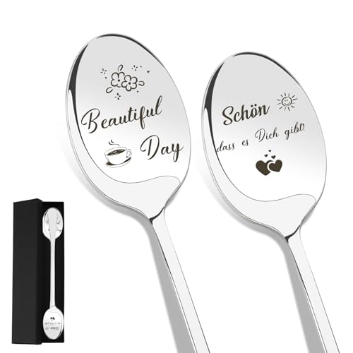 Valentinstag Freundschaft Geschenke für Frauen - Dankeschön für Beste Freundin - 2er Kaffeelöffel 'Schön Dass Es Dich Gibt' - Für Kaffeeliebhaber von Tamnioa