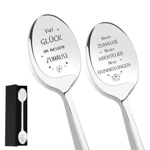 Geschenk zum Einzug, Einzugsgeschenke Wohnung, 2er Kaffeelöffel Edelstahl, Lange Löffel mit Gravur für Frauen Männer Einweihungsgeschenk Haus Einzugsgeschenke Haus Geschenke zum Einzug mit Geschenkbox von Tamnioa