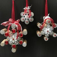 Kork Schneeflocken-3Er Set | Rot & Silber von TamsCreativeOutlet