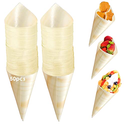 Tamseen 50 Stücke Disposable Wood Cones, Hochzeit Konfetti Kegel, Lebensmittel Kegel Holz Kegeltüten Hochzeit Vorspeise Finger Lebensmittel Eiscreme Halter DIY Hochzeit Tischdekor Party Gifts von Tamseen