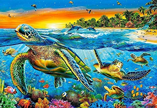 Tamseen 5D Diamond Painting Set Schildkröte, Diamant Malerei Zubehör Kits Fisch, Full Drill Runde Vollbohr Kristall Crystal Strass Stickerei Kreuzstich Arts Craft für Home Wand-Decor 30x40cm von Tamseen