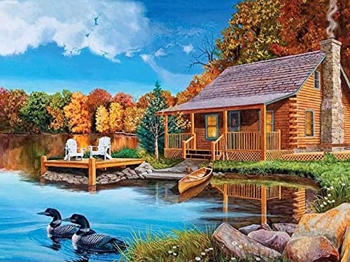 Tamseen Diamant Malerei Bild Landschaft 5d DIY Diamond Painting Kit See Diamant Kunst Stift Bild Kinder Erwachsene Strass Kreuzstich Sets Für Stickerei Wanddekoration 30X40cm von Tamseen