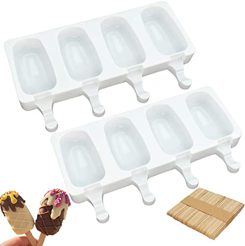 Eisformen Silikon, Eis am Stiel Formen, BPA Frei 2 Stück Für selbstgemachte Eislutscher, Kuchen, Schokoriegel,Formen sind einfach zu reinigen, Eis Sticks 50 Stück Holzstäbchen von Loiina