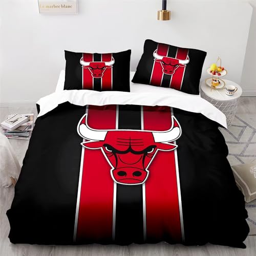 Tanacc 3D Drucken Chicago Bulls Bettwäsche Set 135x200,Microfaser Einzelbett 1 Bettbezug Mit Reißverschluss + 1 Kissenbezüge 80x80 von Tanacc