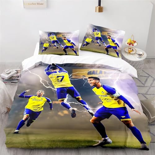 Tanacc 3D Drucken Cristiano Ronaldo Bettwäsche Set 135x200,Microfaser Einzelbett 1 Bettbezug Mit Reißverschluss + 1 Kissenbezüge 80x80 von Tanacc