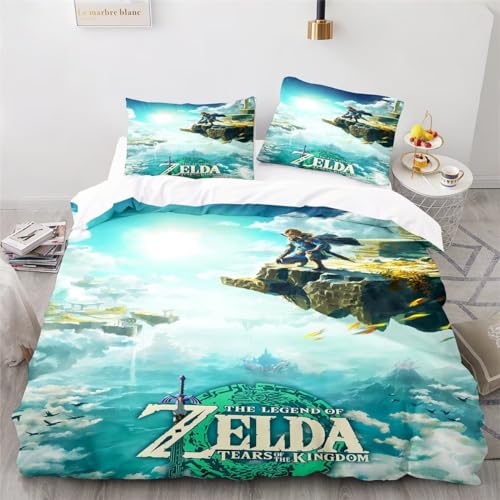 Tanacc 3D Drucken Zelda Bettwäsche Set 155x220,Microfaser Einzelbett 1 Bettbezug Mit Reißverschluss + 2 Kissenbezüge 80x80 von Tanacc