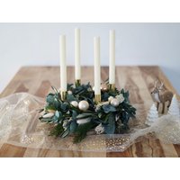 Adventskranz - Trockenblumen Kranz „Klassisch Grün" Mit Konservierter Tanne Und Eukalyptus Türkranz, Tischkranz Adventskranz - Trockenblumen Kranz „Klassisch Grün" Mit Konservierter Tanne Und Eukalyptus Türkranz, Tischkranz von Tanafleur