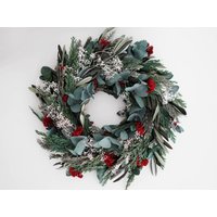 Weihnachtlicher Trockenblumen Kranz - Adventskranz Frostet Rot-Grün Türkranz, Tischkranz Weihnachtlicher Trockenblumen Kranz - Adventskranz Frostet Rot-Grün Türkranz, Tischkranz von Tanafleur