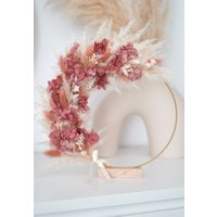 stehender Trockenblumen Kranz Boho Rosé Hortensie - Hochzeit Tischkranz Personalisierbarer Türkranz von Tanafleur