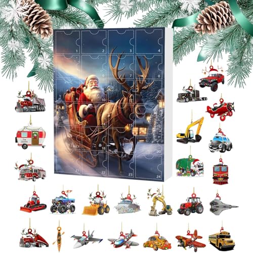 Tanakeji Weihnachtskalender Countdown | 24 Türchen Weihnachtsadventskalender | 2D Acryl Dekoanhänger Santa Transport Design | Geschenkideen für Vorgarten Haustür Zuhause von Tanakeji