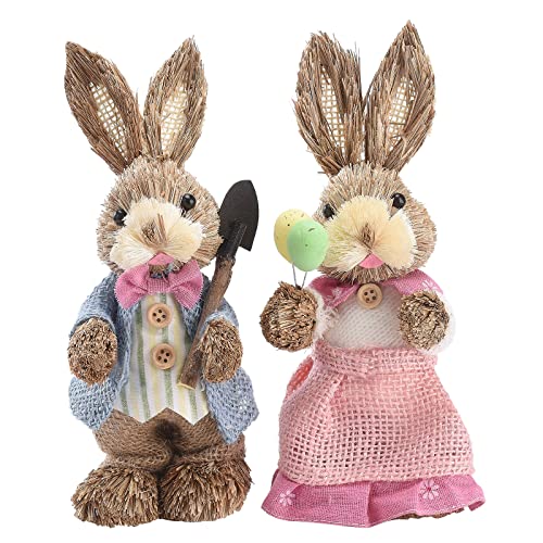 2 Stücke Ostern Hause Pastoralen Stroh Kaninchen Ostern Simulierte Kaninchen Ornamente Osterhase Dekoration Ostern Thema Party Liefert 23 cm(#1) von Tanant