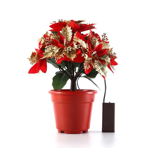 Künstlicher Weihnachtsstern-Blumentopf, Simulationsblumentopf, Helle Seide, Gefälschte Weihnachtsstern-Arrangements, Künstliche Weihnachtsstern-Blumen Im Topf mit LED-Beleuchtung von Tanant