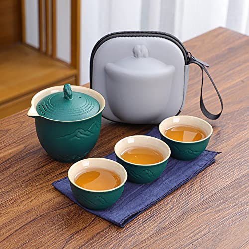 Tandarui Reise-Tee-Set, tragbares Tee-Set, chinesisches Tee-Set, Keramik-Mini-Gongfu-Teekanne mit 3 Teetassen für Reisen, Zuhause, Outdoor und Büro (grün) von Tandarui