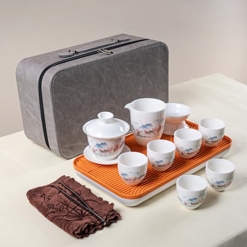 Tandarui Chinesisches Jade-Teeservice – 6 Tassen, tragbares Gaiwan-Tee-Set für Zuhause und Reisen Tandarui Chinesisches Jade-Teeservice – 6 Tassen, tragbares Gaiwan-Tee-Set für Zuhause und Reisen von Tandarui