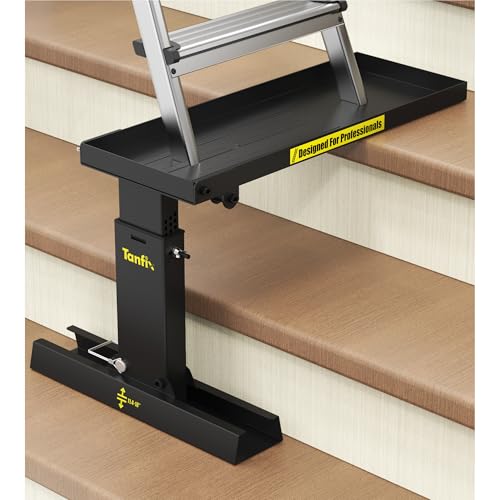 Tanfix Faltbare Leiterverlängerung Pro, hochfestes Stahlmaterial, Leiterverlängerung Pro für Treppen mit rutschfester Matte, 29 - 45,7 cm verstellbare Höhe, anwendbarer Leiterfüße, Abstand 63,5 cm von Tanfix