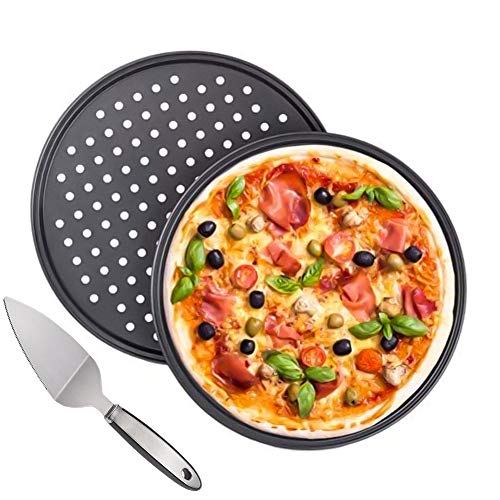 Tang Yuan 2 Antihaft-Pizzapfannen,kreisförmige perforierte Antihaft-Pizzapfanne,Pizzaspatel, Werkzeugset zum Kochen knuspriger Pizza - 12-Zoll-Pizzapfanne + Pizzaspatel von Tang Yuan