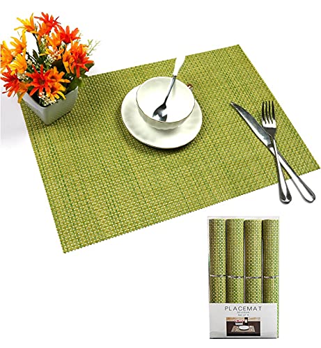 Tischsets PVC Home Dining Tischsets Geschenk Set von 4 rutschfeste hitzebeständige Tischsets 30x45cm Grün gewebt Tischsets für Restaurant Küche Esszimmer Cafe von TAGYUO