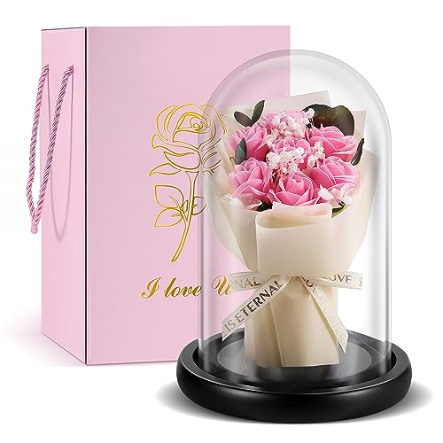 TangDouJM Glaskuppel Rose Bouquet, Damen Eternal Rose Geschenk, Geburtstag Valentinstag Muttertag Weihnachten Home Dekoration kreative Geschenk (lila) von TangDouJM