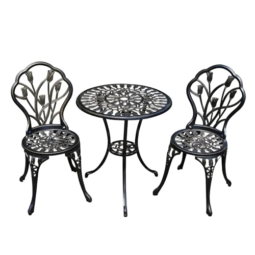TangXiaoQi Antike gegossene Aluminium Taverne Set, 3-teiliges Set, Gartenmöbel Set mit Zwei Stühlen und rundem Tisch, dekoratives Design, Bronze Aussehen (Tulpe) von TangXiaoQi