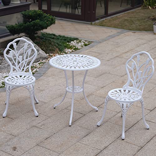 TangXiaoQi Gartenmöbel Set 3-teilig, Aluminium Casting Tavern Set, Weiß, 2 Stühle mit Ornament-Design und 1 Tisch, für Balkon und Terrasse (Tulpe-weiß) von TangXiaoQi