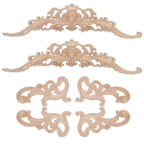 TANGGER 6 STK Holz Schnitzerei Deko 30 * 8.5 * 0.8&12 * 6cm Geschnitztes Holz,Holz Skulptur Lang Corner Flourish Applique Möbel Einrichtungsgegenstände Unlackiert Applique Rahmen Dekoration (C-181) von Tangger
