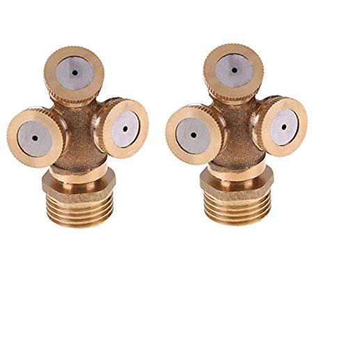 Tangger 2PCS 3-Loch-Nebelanlage Garten Rasen Sprühdüse,Düse Sprinkler Kopf Nebeldüse Bewässerung Sprinkler verstellbares Loch Messingdüse Bewässerung Sprinkler für Garten Rasen von Tangger