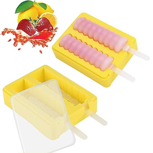 Tangger Eisformen EIS am Stiel Popsicle Formen 2 Set aus Lebensmittelechtem Silikon für Kinder und Erwachsene, BPA Frei,Gelb von Tangger
