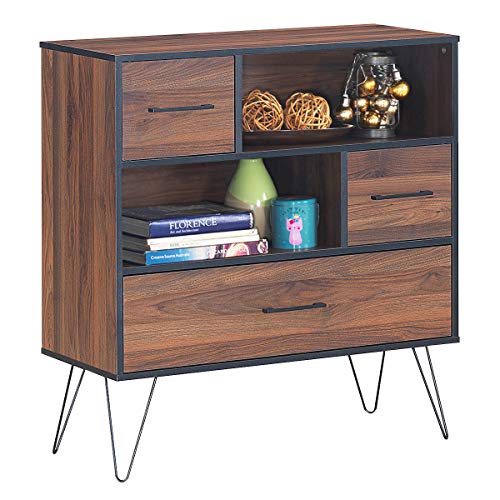 Tangkula 3-stöckiger Aufbewahrungsschrank, Aktenschrank aus Holz mit Schubladen und 4 Metallbeinen, freistehendes Bücherregal, Aufbewahrungs-Bücherregal für Home Office von Tangkula