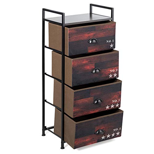 Tangkula Kommode mit 4 Schubladen, Stoff, vertikaler Aufbewahrungsturm mit Stahlrahmen, Schrankaufbewahrung, Holzoptik, Organizer für Schlafzimmer, Schrank, Eingang, Flur (dunkelbraun) von Tangkula