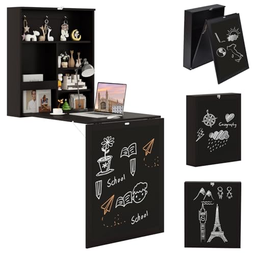 Tangkula Wandmontierter Tisch, ausklappbarer wandelbarer Schreibtisch mit Kreidetafel, multifunktionaler Computerschreibtisch, schwimmender Schreibtisch, Heimbüro, Holz-Wandbehang (Espresso) von Tangkula
