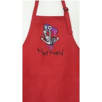 Sale-Artikel Mermaid Skeleton Gothic Gestickte Schürze Rot von TangledThreds