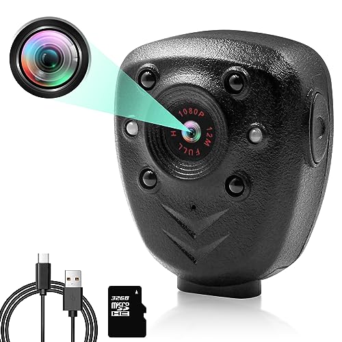 TANGMI Mini Kamera,1080p HD kleine Überwachungskamera mit Nachtsicht 4 IR LED,Integrierte SD Karte von 32 GB,Tragbarer Video Recorder für Polizei Strafverfolgung,Heimat überwachungs von TANGMI