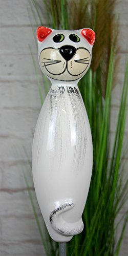 Keramik Katze weiß, 30 cm für Ihren Garten oder großen Blumentopf im Haus von Tangoo