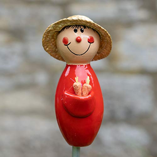 Tangoo Keramik Gärtner rot mit Strohhut Gartenstecker von Tangoo