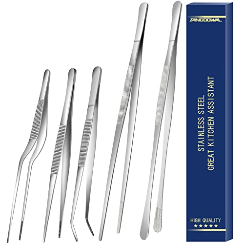 5-teiliges Küchenzangen-Set, feine Pinzette, Edelstahl, Lebensmittel-Pinzetten-Set, professionelle Küche, lange Pinzette zum Kochen, Reparieren, Grillen, vielseitig einsetzbar (30.5 cm und 16 cm) von Tangoowal