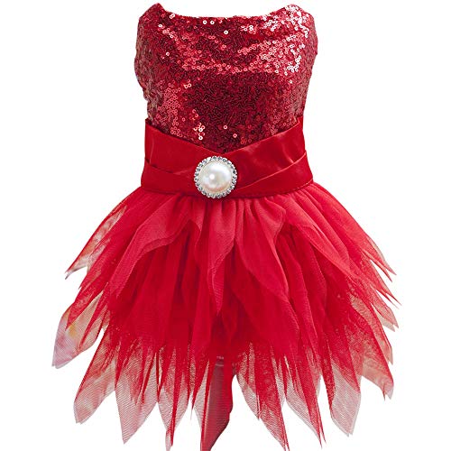 Tangpan Beam Waist Weihnachtskostüm für Hunde, Tanzrock, Satin, Camp-Partykleid (Rot, M) von Tangpan