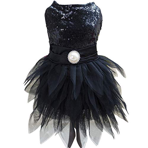 Tangpan Beam Waist Weihnachtskostüm für Hunde, Tanzrock, Satin, Camp-Partykleid (Schwarz, L) von Tangpan