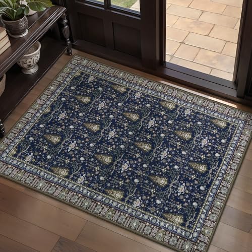 Kleiner waschbarer Teppich für den Eingangsbereich, Vintage, Boho, rutschfest, für Küche, Badezimmer, Inneneingang, blaue Palme, weicher Niederflor-Teppich, Alfombra-Fußmatte für Schlafzimmer Kleiner waschbarer Teppich für den Eingangsbereich, Vintage, Boho, rutschfest, für Küche, Badezimmer, Inneneingang, blaue Palme, weicher Niederflor-Teppich, Alfombra-Fußmatte für Schlafzimmer von Tangsoo