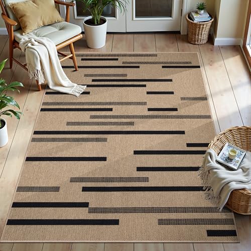 Tangsoo Jute-Teppich mit unregelmäßigen Streifen, ultradünn, 7,6 x 12,7 cm, waschbar, für Schlafzimmer, rutschfest, schwarz, für drinnen und draußen, moderner Bauernhaus-Teppich für Terrasse Tangsoo Jute-Teppich mit unregelmäßigen Streifen, ultradünn, 7,6 x 12,7 cm, waschbar, für Schlafzimmer, rutschfest, schwarz, für drinnen und draußen, moderner Bauernhaus-Teppich für Terrasse von Tangsoo
