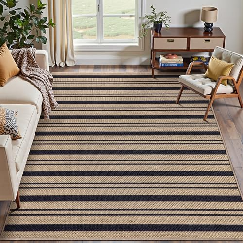 Tangsoo Stripe Easy Jute-Teppich für Paito, dünn, rutschfest, für drinnen und draußen, schwarz, Türteppich, waschbar, Bauernhaus-Überwurfmatte für Veranda, Küche, Schlafzimmer, Foyer Tangsoo Stripe Easy Jute-Teppich für Paito, dünn, rutschfest, für drinnen und draußen, schwarz, Türteppich, waschbar, Bauernhaus-Überwurfmatte für Veranda, Küche, Schlafzimmer, Foyer von Tangsoo