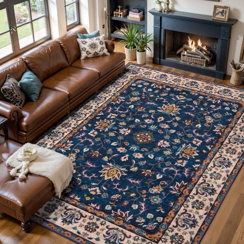 Tangsoo Waschbarer Teppich, Blumenmuster, Vintage, große Flächen-Teppiche für Wohnzimmer, Innenbereich, rutschfester Druck, Bodenteppich, weicher Niederflor, maschinenwaschbar, Teppich für Tangsoo Waschbarer Teppich, Blumenmuster, Vintage, große Flächen-Teppiche für Wohnzimmer, Innenbereich, rutschfester Druck, Bodenteppich, weicher Niederflor, maschinenwaschbar, Teppich für von Tangsoo