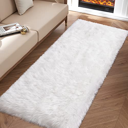 Weißer Teppich für Schlafzimmer, 60x180 cm, Kunstfell-Teppich für Läufer, weicher, flauschiger Zottel-Teppich für Sofa, Couchkissen, gemütlich, Heimdekoration, rechteckig von Tangsoo