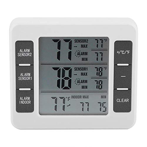 Akustischer Alarm Kühlschrankthermometer, kabelloses digitales Gefrierthermometer, LED Sreen Sensor Temperaturüberwachung mit 2 Packs Sensor für Kiten Kühlschrankthermometer von Tangxi